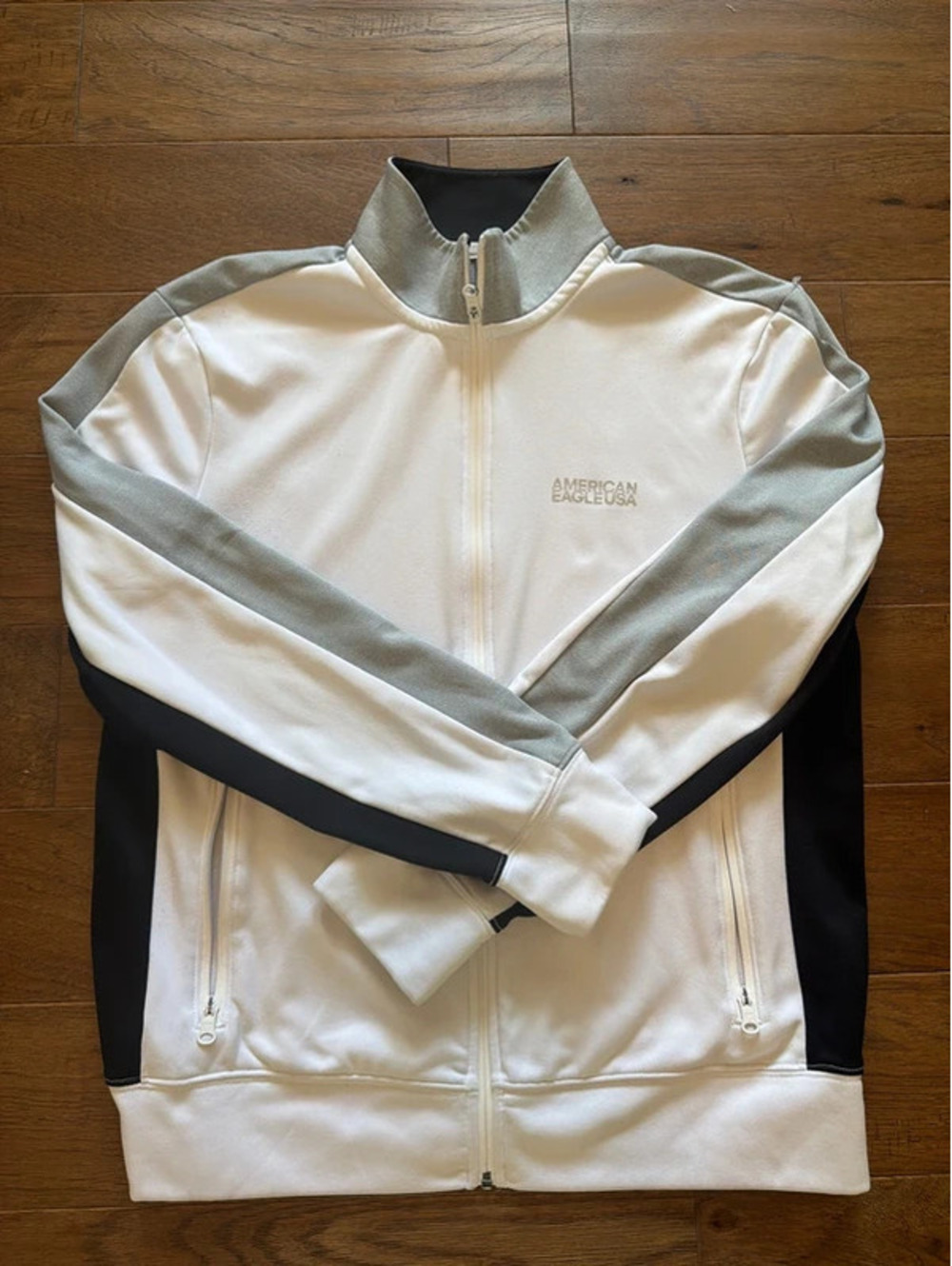 American Eagle Outfitters AEO Active Flex Full Zip Track Jacket White Gray Black